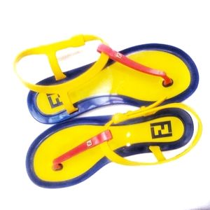 Fendi primary colorblock jelly  thong flip flop gladiator sandal red yellow blue